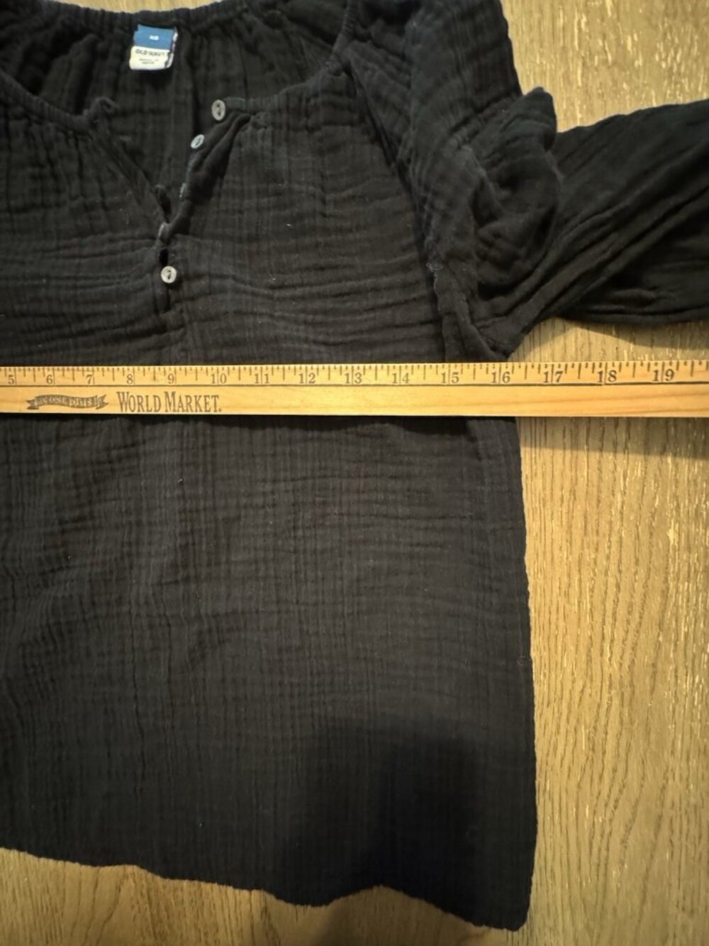 Old Navy Women Long Balloon Sleeve XS Black Gauze Henley Shirt Top - Picture 3 of 11